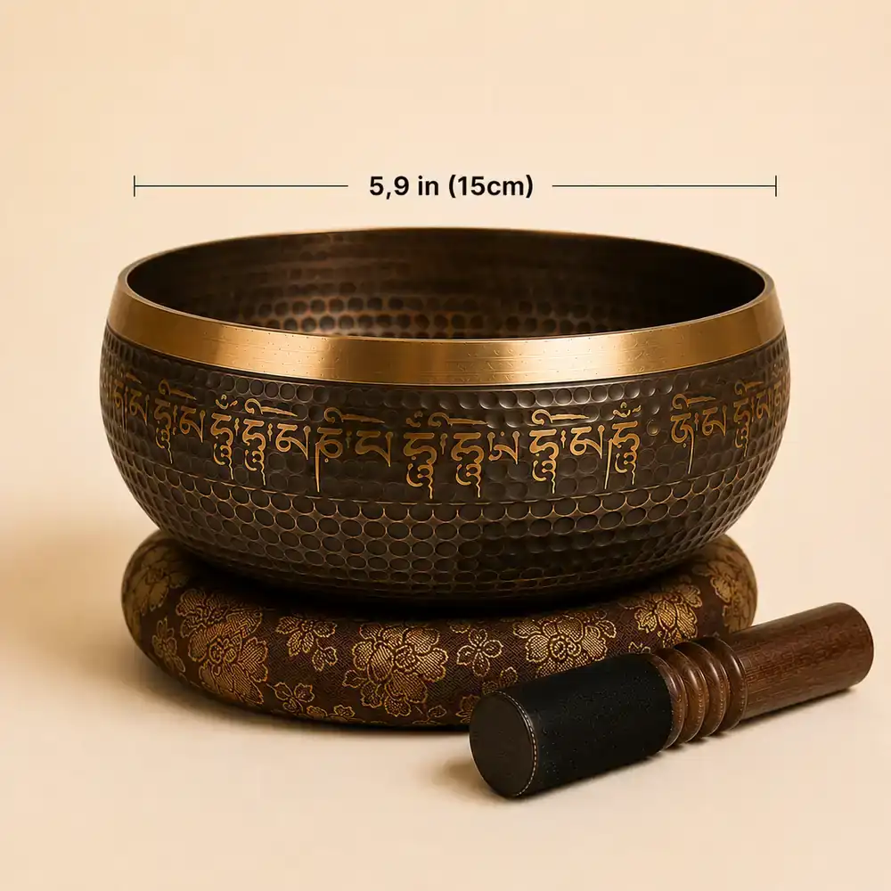 5.9 in — Bowl with leather mallet and cushion