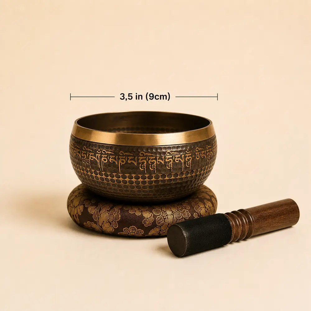 3.5 in — Bowl with leather mallet and cushion
